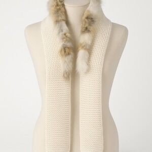 $345 Inverni Alpaca Wool Coyote Fur Cream Scarf Italy Luxury Cottagecore Indie